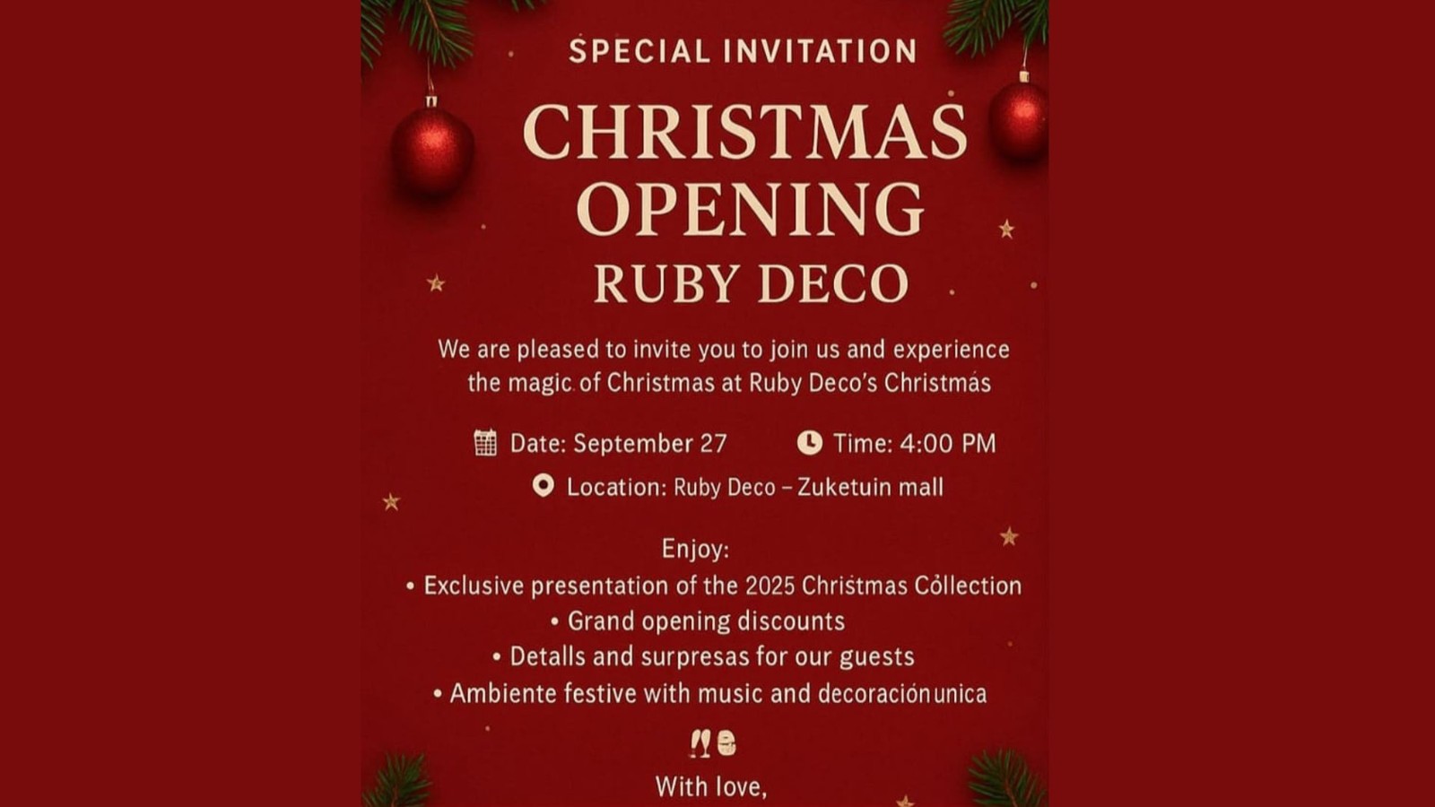 Christmas Opening – Ruby Deco - Image 1